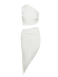 Momyknows Solid Color Irregular Crop 2 Piece Bodycon Going Out Baby Shower Maternity Mini Dress