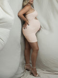 Momyknows Apricot Cut Out Cami Crop Bodycon Ruched Elegant Chic Photoshoot Maternity Mini Dress