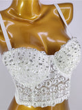 Momyknows White Lace Rhinestone Adjustable-straps Fashion Photoshoot Maternity Top