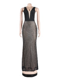 Momyknows Black Backless See Through Rhinestone Grenadine Elegant Party Maternity Maxi Dress