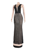 Momyknows Black Backless See Through Rhinestone Grenadine Elegant Party Maternity Maxi Dress
