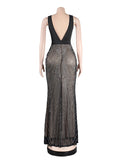 Momyknows Black Backless See Through Rhinestone Grenadine Elegant Party Maternity Maxi Dress