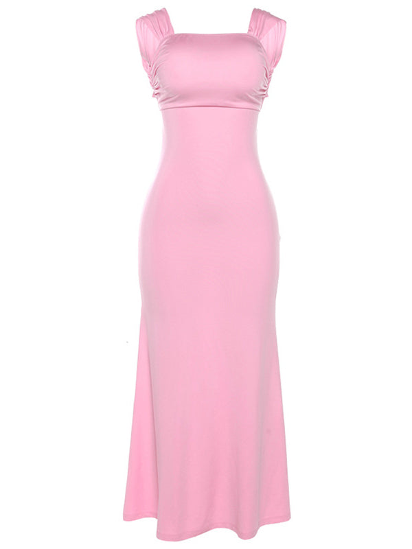 Momyknows Pink Backless Tie Back Girl Baby Shower Party Elegant Maternity Maxi Dress