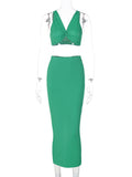 Momyknows Green Knitting Two Piece Sets Fashion Crop Baby Shower Fashion Maternity Midi Dress