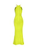 Momyknows Neon Knot Sleeveless Hollow Out Slit Pleated Patchwork Bodycon Maternity Maxi Dress