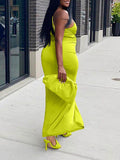 Momyknows Neon Knot Sleeveless Hollow Out Slit Pleated Patchwork Bodycon Maternity Maxi Dress