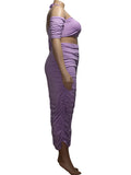 Momyknows Purple Two Piece Halter Neck Ruched Bodycon Plus Size Smocked Maternity Midi Dress