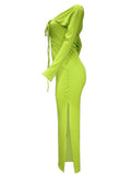 Momyknows Solid Backless Slit Lace-Up Backless Split Bodycon Baby Shower Maternity Maxi Dress