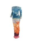 Momyknows Tie Dye Off Shoulder Shirred Ruched Slash Neck Gradient Color Photoshoot Maternity Maxi Dress