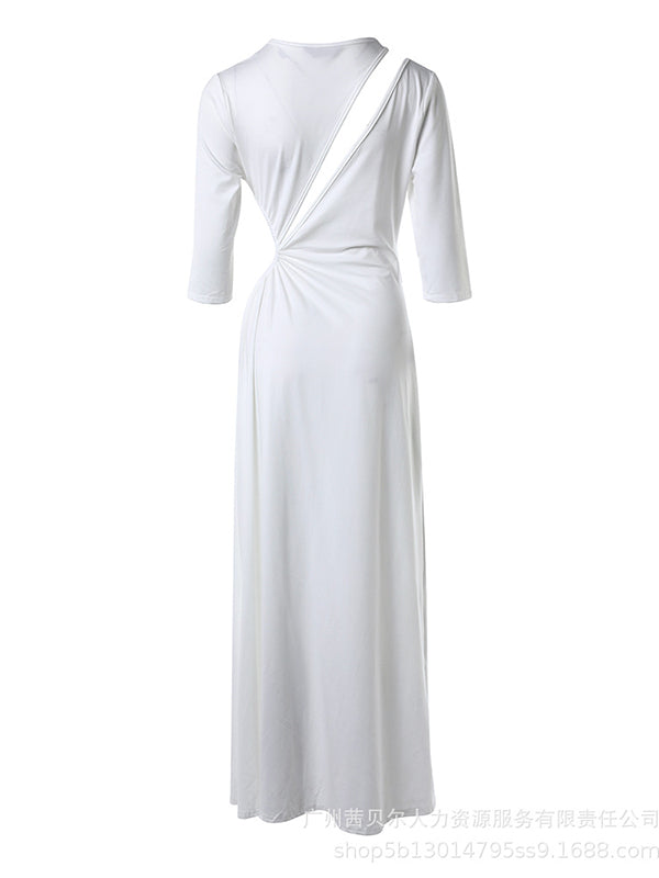 Momyknows White Cut Out Slit Irregular Fashion Bodycon Smocked Maternity Maxi Dress