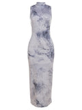 Momyknows Tie Dye Print Backless Sleeveless Stretchy Bodycon Baby Shower Maternity Maxi Dress