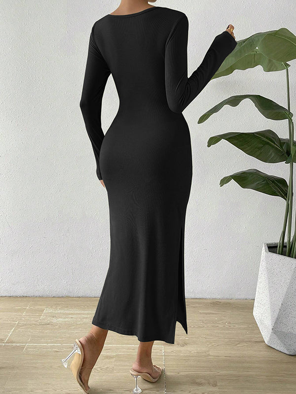 Momyknows Black Cut Out Knot Slit Bodycon Baby Shower Maternity Open Stomach Dress