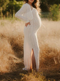 Momyknows Apricot 2-in-1 Slit Vintage Lace Sheer Bodycon Photoshoot Cami Maternity Maxi Dress