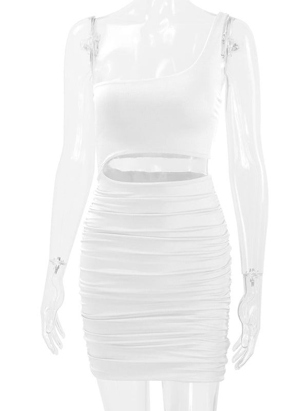 Momyknows White Cut Out One Shoulder Ruched Bodycon Baby Shower Maternity Mini Dress