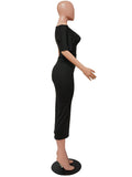 Momyknows Black Off Shoulder Oblique Shoulder Baby Shower Bodycon Maternity Midi Dress