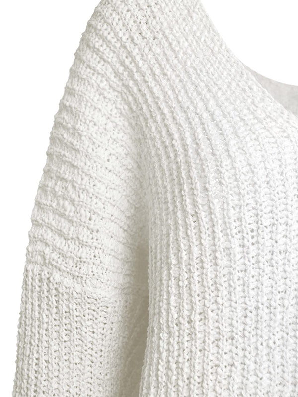 Momyknows White Knitting V-neck Long Sleeve Loose Maternity Sweater