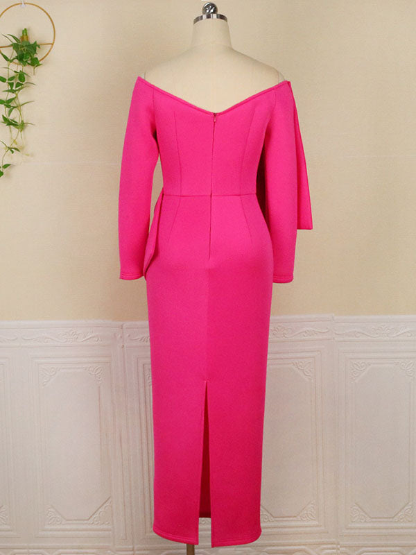 Momyknows Off Shoulder Bowknot V-Neck Long Sleeve Bodycon Party Baby Shower Plus Maternity Maxi Dress Rose Carmine / L Momyknows Off Shoulder Bowknot V-Neck Long Sleeve Bodycon Party Baby Shower Plus Maternity Maxi Dress Rose Carmine / L