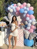 Momyknows White Grenadine Mesh Off Shoulder Ruffle Cap Sleeve Bodycon Cute Babyshower Maternity Mini Dress