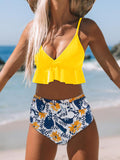 Momyknows Floral Condole Belt Ruffle 2-in-1 Backless Adjustable-straps V-neck Fashion Beach Maternity Swimwear