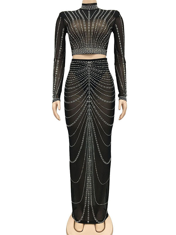 Momyknows Black Mesh Rhinestone High Neck Crop 2-in-1 Momyknows Black Mesh Rhinestone High Neck Crop 2-in-1
