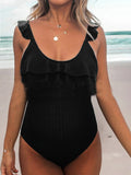 Momyknows Cascading Ruffle Backless Adjustable-straps Round Neck Fashion Beach One Piece Bikini Maternity Swimwear