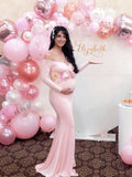 Momyknows Off Shoulder Mermaid Side Slit Pregnant Maternity Baby Shower Photoshoot Mini Dress