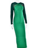 Momyknows Elegant Green Rhinestones Sparkly Cutout Hit Color Patchwork Bodycon Party Babyshower Maternity Maxi Dress