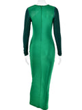 Momyknows Elegant Green Rhinestones Sparkly Cutout Hit Color Patchwork Bodycon Party Babyshower Maternity Maxi Dress