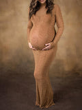 Momyknows Belly Friendly Gold Rhinestone Mesh Fitted Photoshoot Evening Maternity Maxi Dress