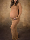 Momyknows Belly Friendly Gold Rhinestone Mesh Fitted Photoshoot Evening Maternity Maxi Dress