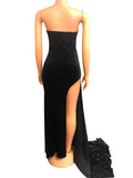 Momyknows Sequin Bandeau Side Draped Split Backless Bodycon Evening Gown Baby Shower Maternity Maxi Dress