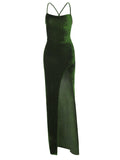Momyknows Belly Friendly Spaghetti Strap Bandeau Side Slit Backless Babyshower Maternity Maxi Dress