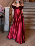 Momyknows Satin Off Shoulder High Waist Big Swing Christmas Evening Maternity Maxi Dress