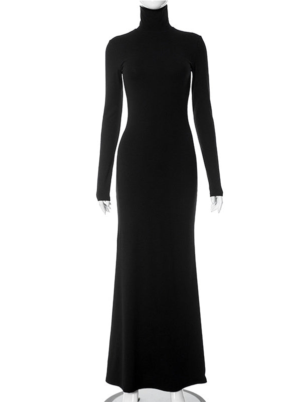 Momyknows Solid Color High Neck Bodycon Mermaid Photoshoot Maternity Maxi Dress Black / L Momyknows Solid Color High Neck Bodycon Mermaid Photoshoot Maternity Maxi Dress Black / L