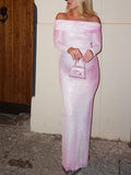 Momyknows Tie Dye Off Shoulder Bronzing Bodycon Prom Evening Party Elegant Baby Shower Maternity Maxi Dress