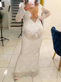 Momyknows White Rinestone Diamond Mesh Sheer Mermaid Elegant Evening Photoshoot Gown Baby Shower Maternity Maxi Dress