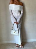 Momyknows Off Shoulder Sheer Long Sleeve Mermaid Elegant Evening Photoshoot Baby Shower Maternity Maxi Dress