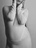 Momyknows White Off Shoulder Ruched Easy Fashion Bodycon Photoshoot Baby Shower Maternity Maxi Dress
