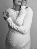 Momyknows White Off Shoulder Ruched Easy Fashion Bodycon Photoshoot Baby Shower Maternity Maxi Dress