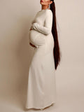 Momyknows White Off Shoulder Ruched Easy Fashion Bodycon Photoshoot Baby Shower Maternity Maxi Dress