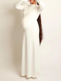 Momyknows White Off Shoulder Ruched Easy Fashion Bodycon Photoshoot Baby Shower Maternity Maxi Dress