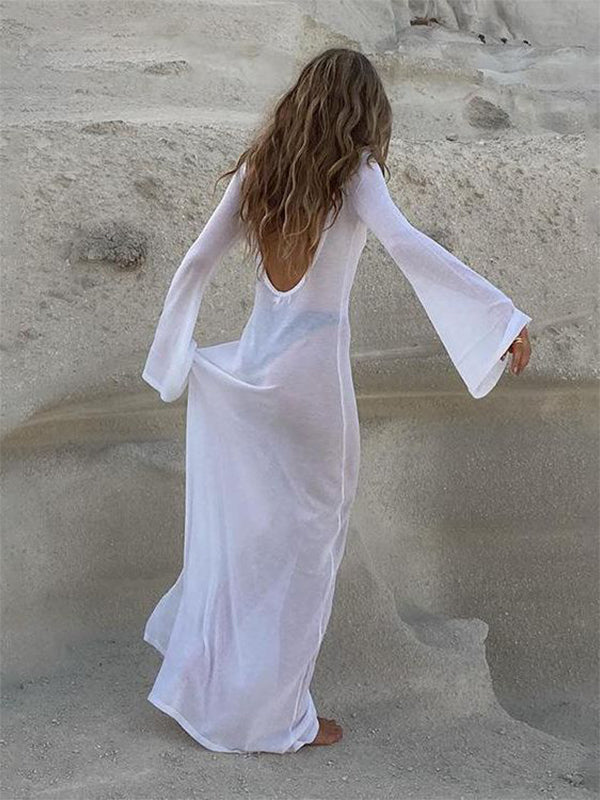 Momyknows White Off Shoulder Backless Drawstring Sheer Elegant Fashion Bodycon Photoshoot Maxi Dress
