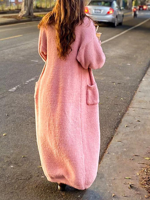 Momyknows Pink 2-in-1 Pockets Lantern Sleeve Gender Reveal Baby Shower Maternity Mini Sweater Dress
