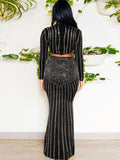 Momyknows Belly Friendly Hot Drilling Cut Out Two Piece Bodycon Mermaid Party Babyshower Maternity Maxi Dress