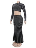 Momyknows Belly Friendly Hot Drilling Cut Out Two Piece Bodycon Mermaid Party Babyshower Maternity Maxi Dress