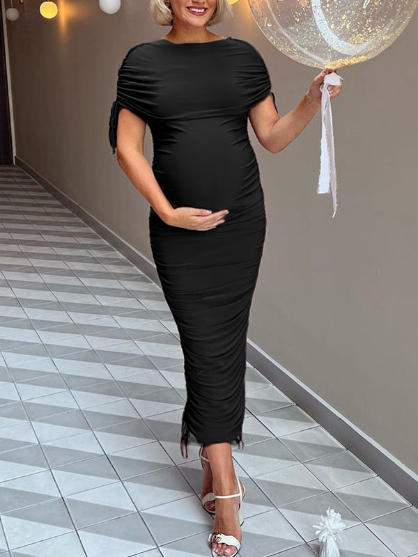 Momyknows Belly Friendly Cascading Ruffle Drawstring Irregular Babyshower Maternity Maxi Dress