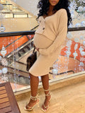 Momyknows Khaki Knitted Double Breasted Bodycon Two Piece Set Going Out Elegant Christmas Holiday Maternity Baby Shower Mini Dress