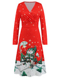 Momyknows Santa Claus Long Sleeve V-Neck Babyshower New Year Christmas Dress up Maternity Midi Dress