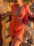Momyknows Chic Orange Cutout Lace Up Irregular Falbala Side Slit Bodycon Babyshower Daily Maternity Mini Dress
