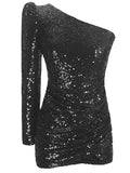 Momyknows Sequin One Shoulder Bodycon Irregular Long Sleeve Party Evening Maternity Mini Dress